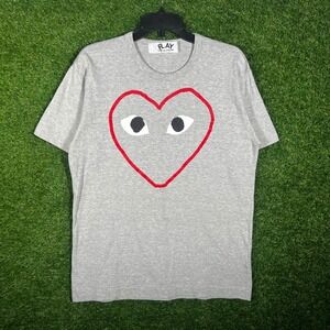 Comme des Garcons Play Heart Logo T-Shirt Gray Mens Large CDG Graphic Tee